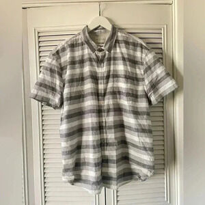 Lucky Brand Men’s Gray & White Striped Linen Shirt SZ XXL